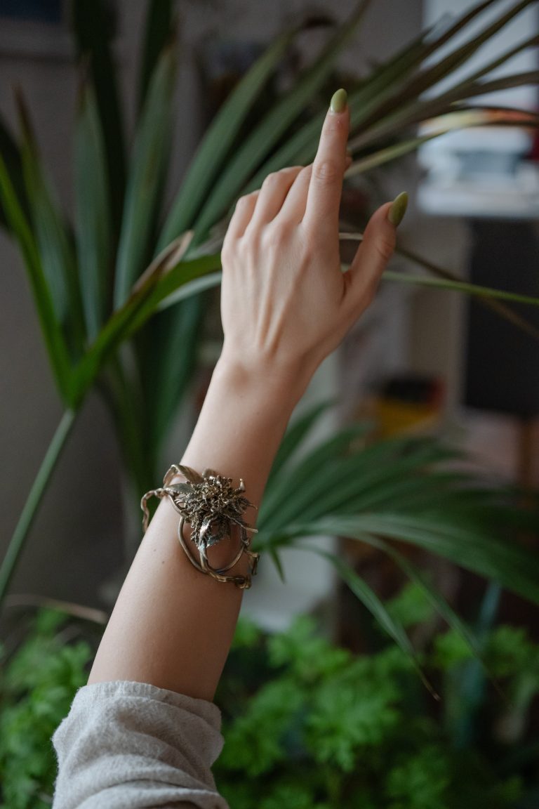 handmade botanical flower bracelet sculptural