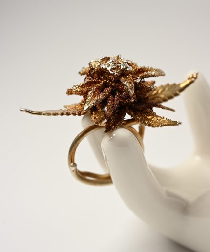 artisan flower ring silver gemstone detailing