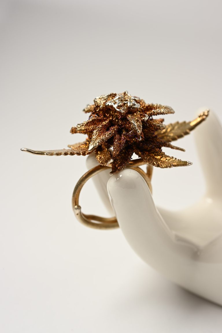 artisan flower ring silver gemstone detailing