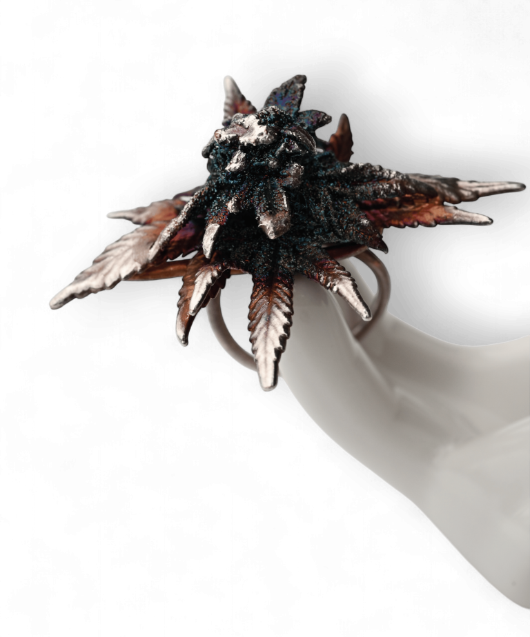 botanical flower ring silver inlay 420karat