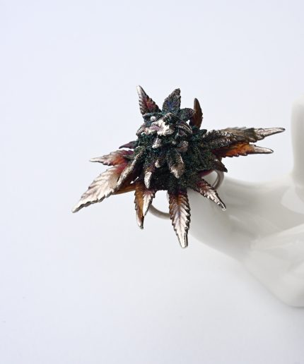 flower ring botanical silver inlay