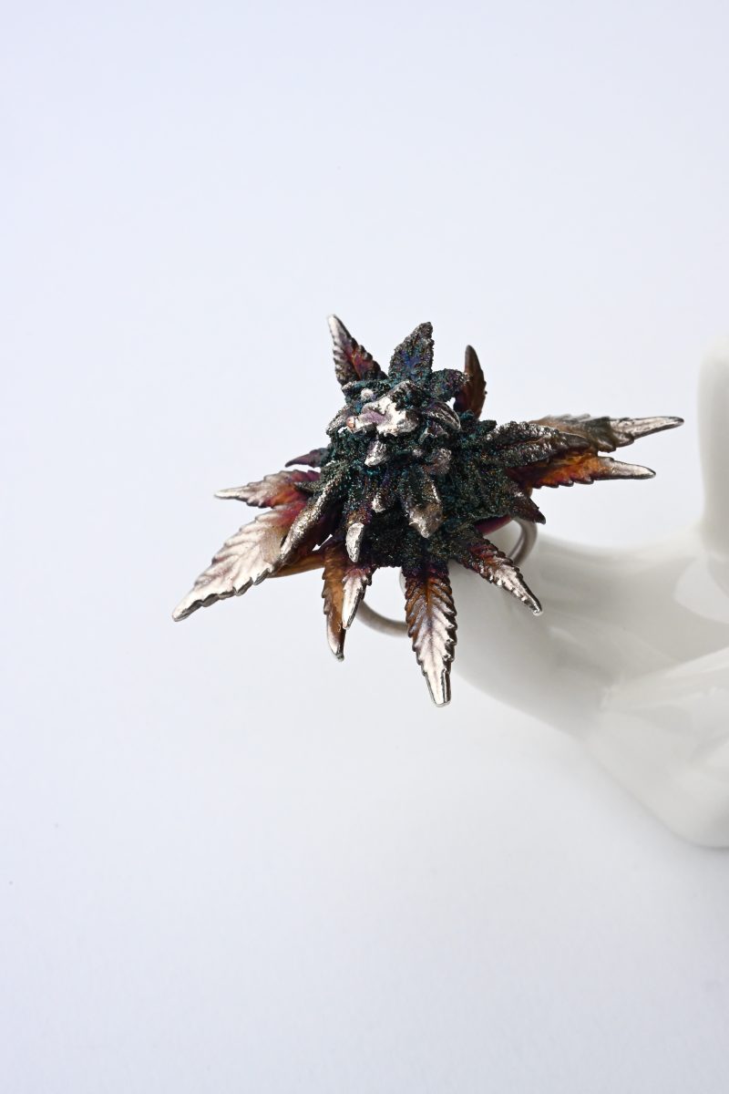 flower ring botanical silver inlay