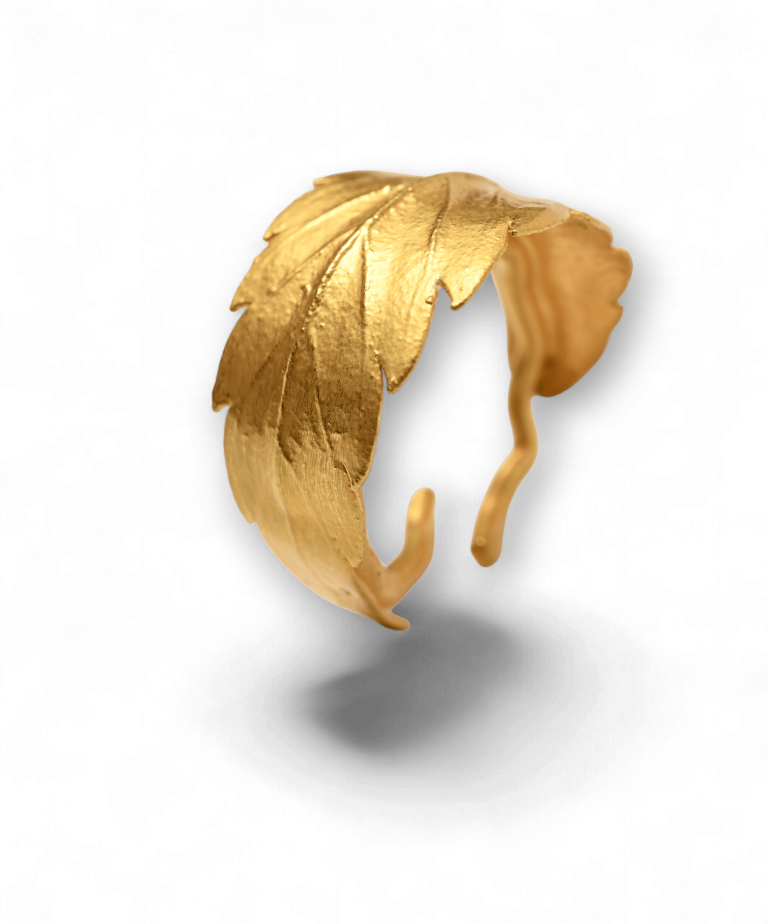 gold botanical leaf ring handmade 420karat