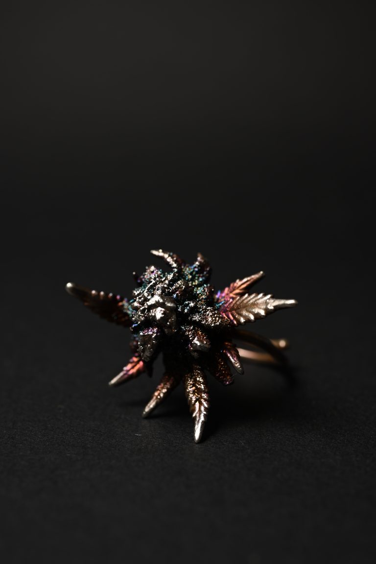 living bud ring botanical silver art piece