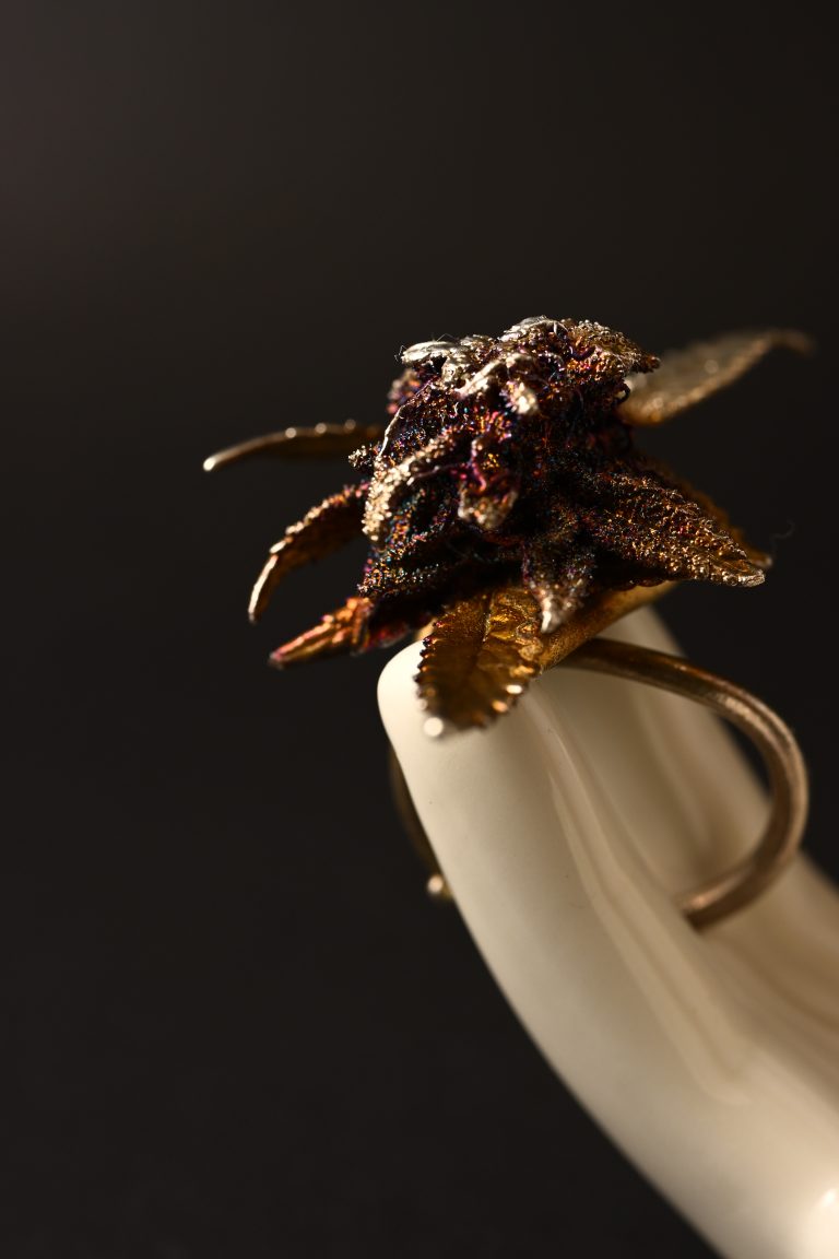 nature inspired botanical bud ring silver crystals 420karat